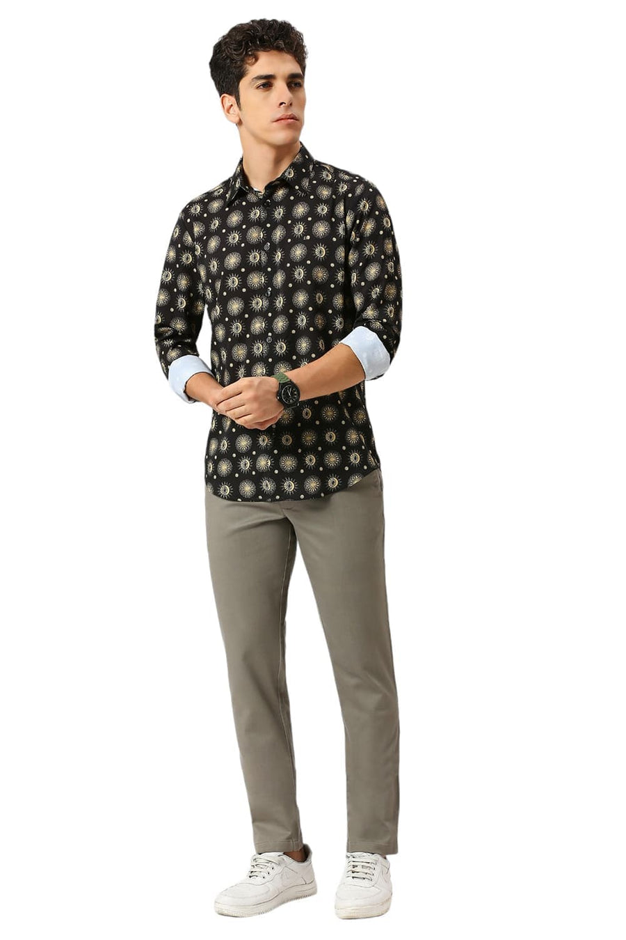 BASICS SLIM FIT PHANTOM BLACK POLYESTER PRINTED SHIRT