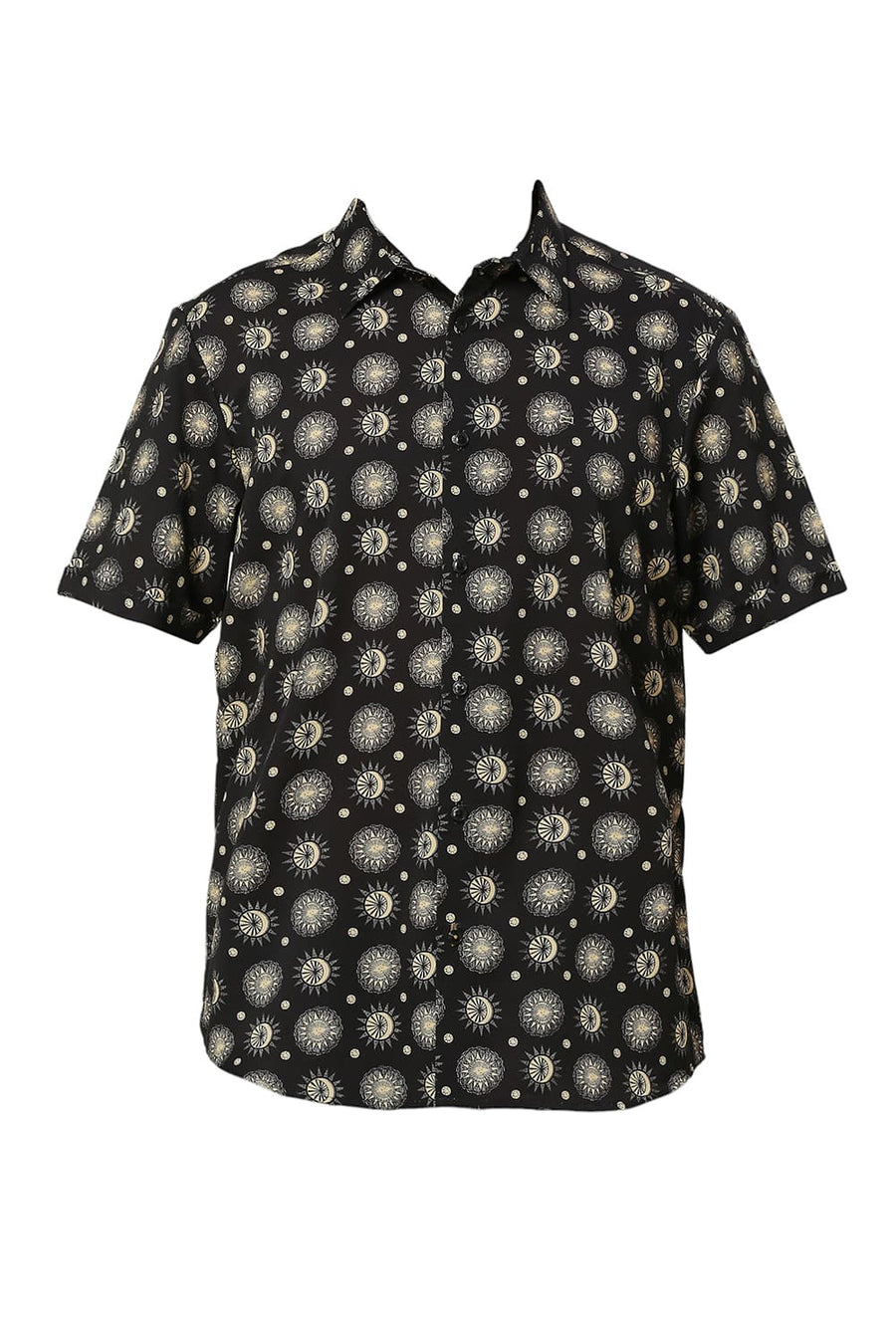 BASICS SLIM FIT PHANTOM BLACK POLYESTER PRINTED HALFSLEEVES SHIRT
