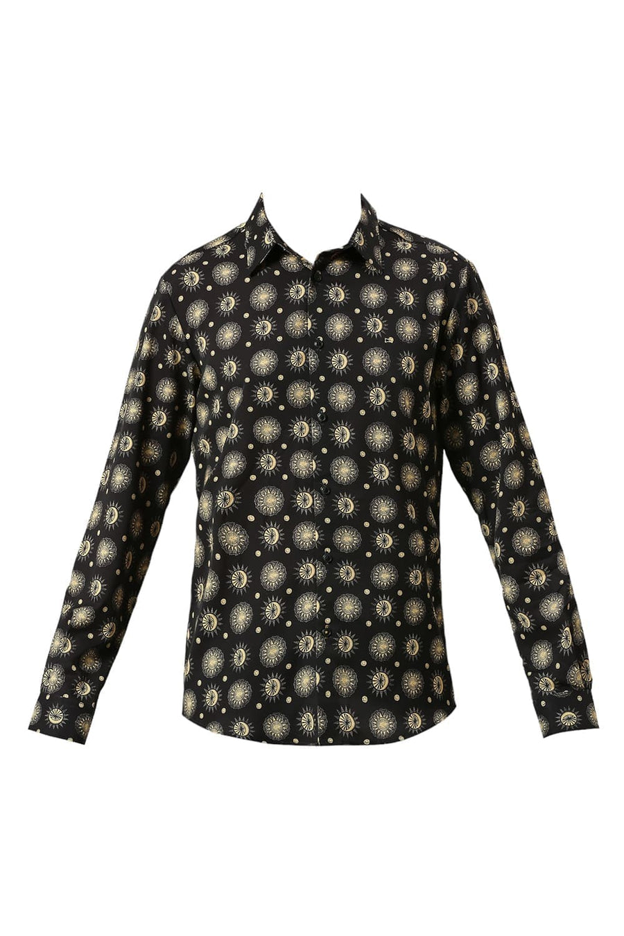 BASICS SLIM FIT PHANTOM BLACK POLYESTER PRINTED SHIRT
