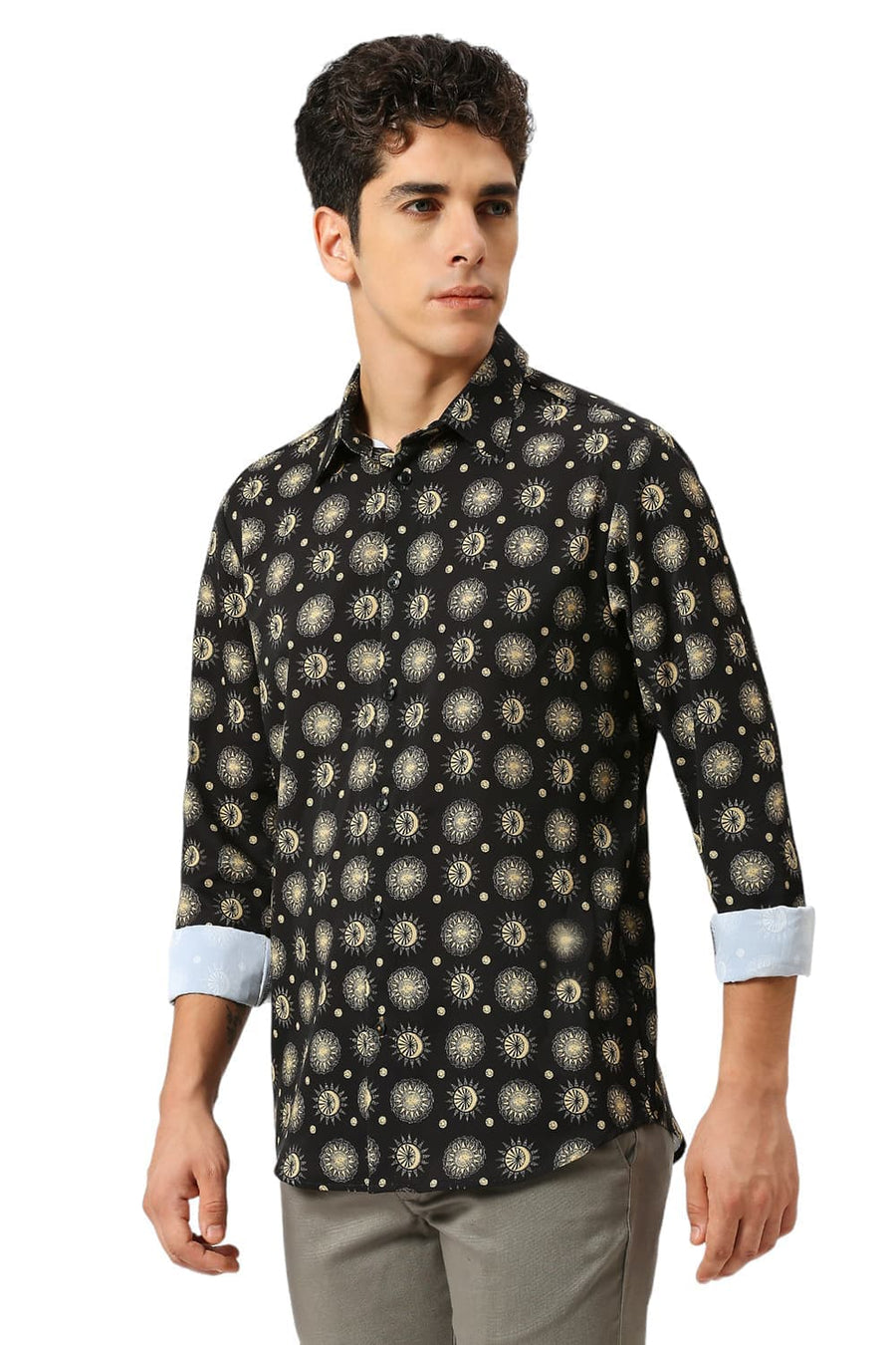 BASICS SLIM FIT PHANTOM BLACK POLYESTER PRINTED SHIRT