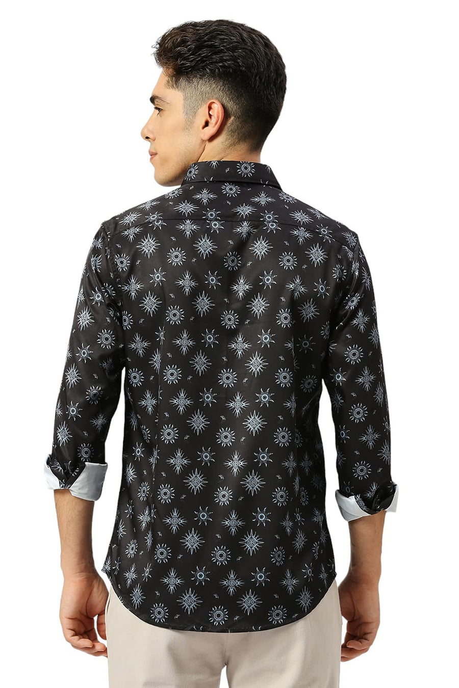 BASICS SLIM FIT PHANTOM BLACK POLYESTER STRETCH TWILL PRINTED SHIRT