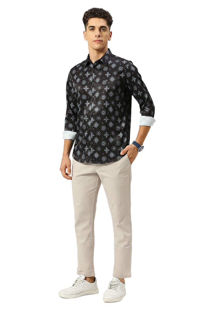 SLIM FIT POLYESTER STRETCH TWILL PRINTED SHIRT