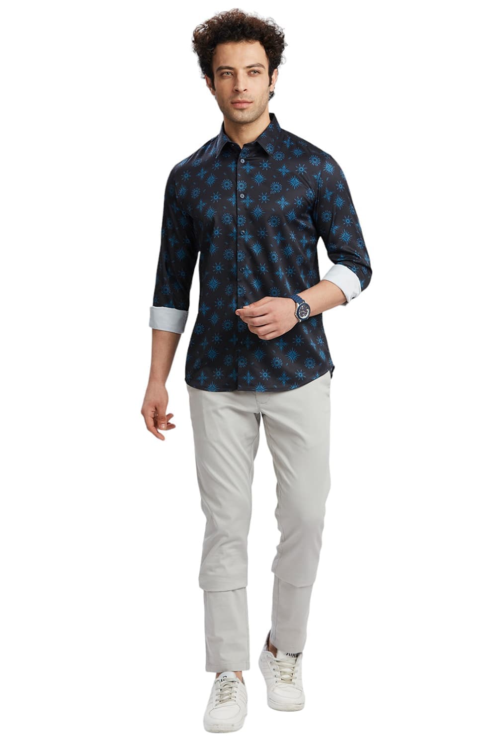 SLIM FIT POLYESTER STRETCH TWILL PRINTED SHIRT