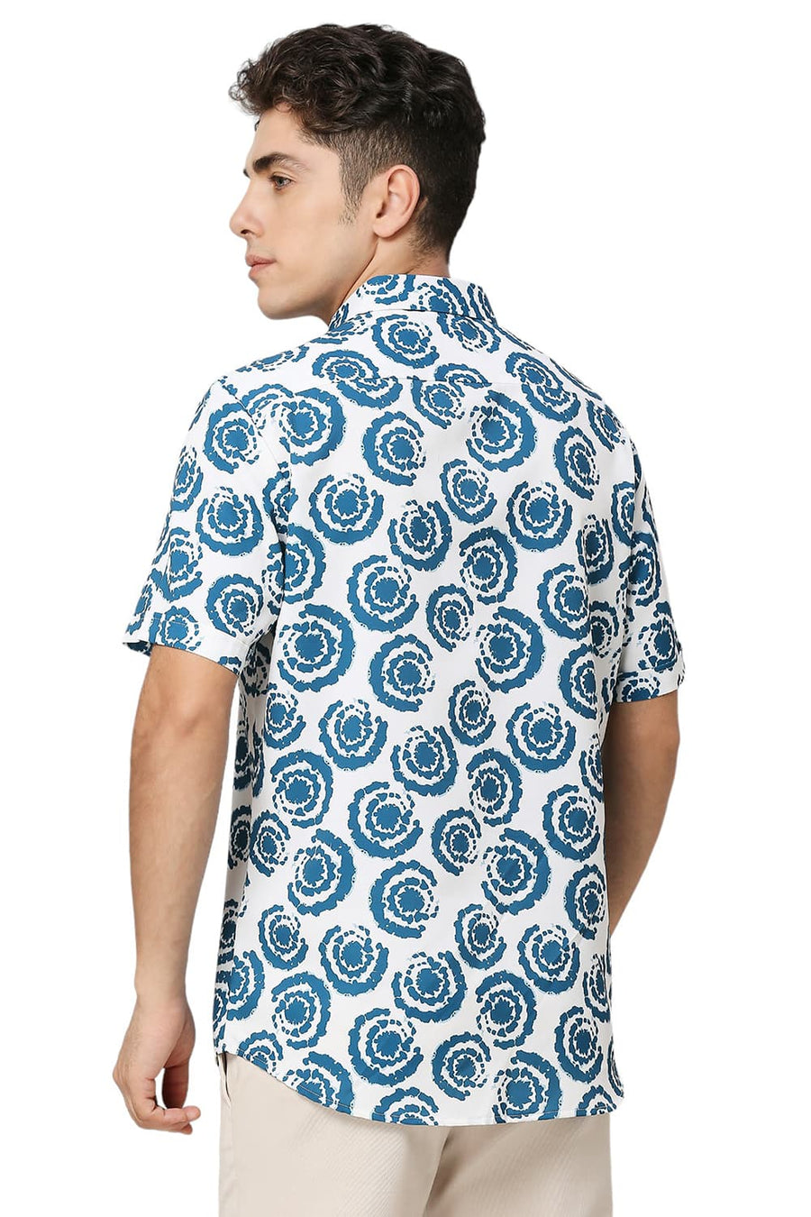BASICS SLIM FIT ECRU MILK POLYESTER PRINTED HALFSLEEVES SHIRT