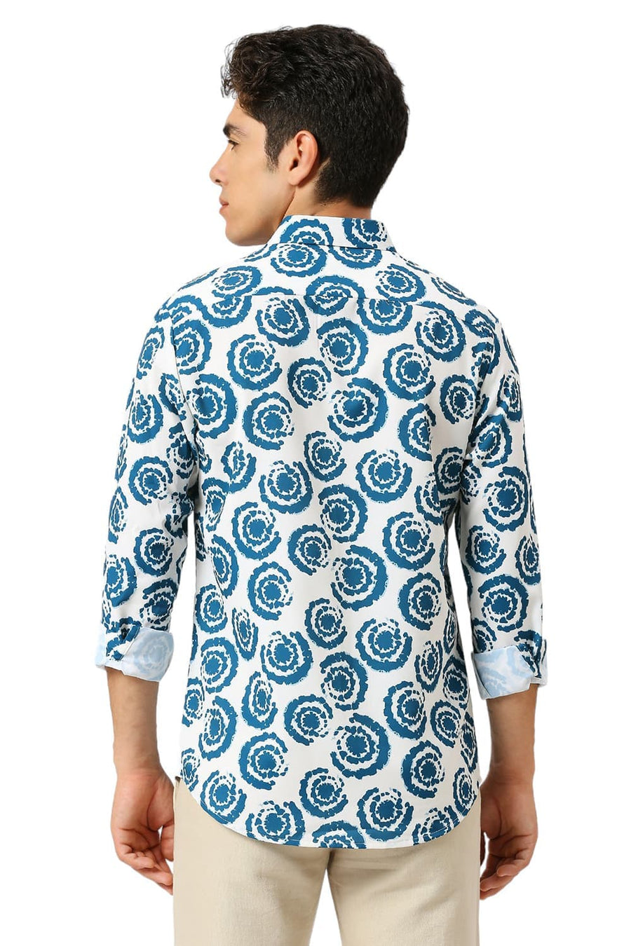 BASICS SLIM FIT ECRU MILK POLYESTER PRINTED SHIRT