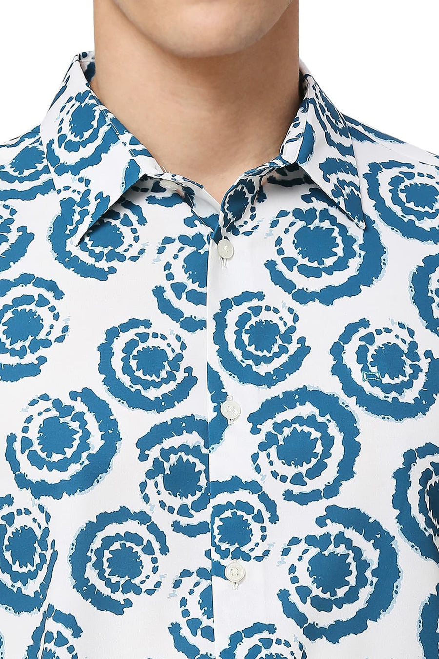 BASICS SLIM FIT ECRU MILK POLYESTER PRINTED HALFSLEEVES SHIRT