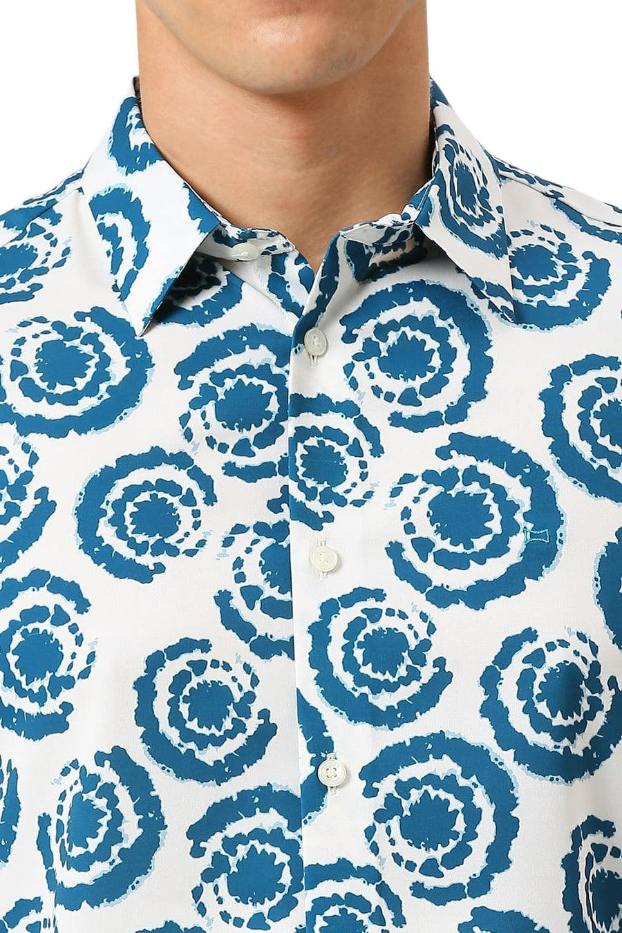 BASICS SLIM FIT ECRU MILK POLYESTER PRINTED SHIRT