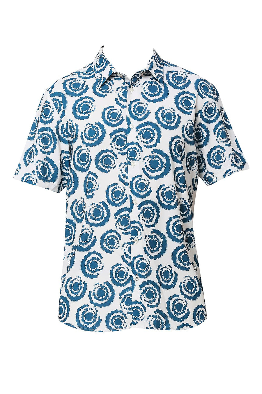 BASICS SLIM FIT ECRU MILK POLYESTER PRINTED HALFSLEEVES SHIRT