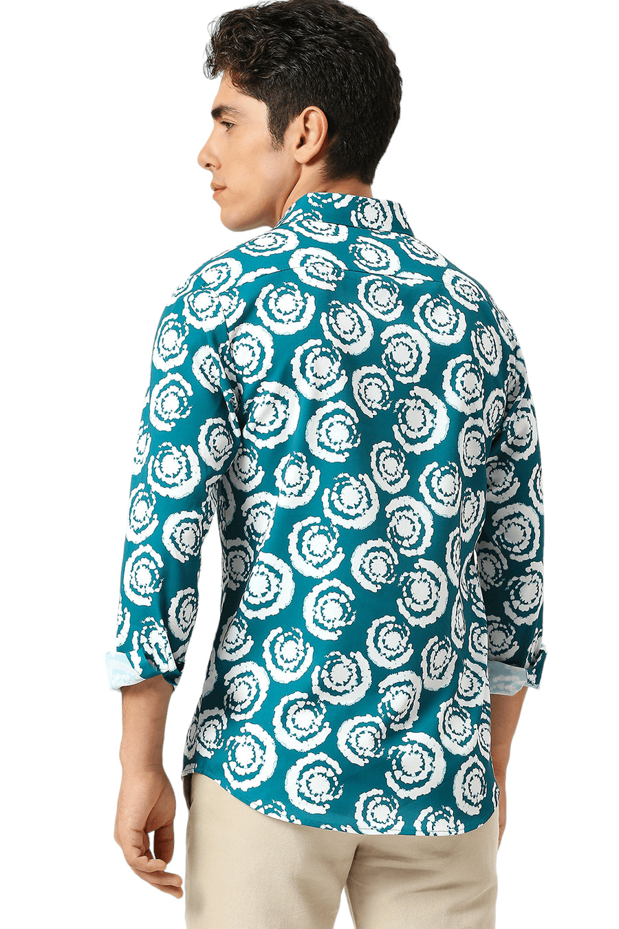 BASICS SLIM FIT CORSAIR AQUA POLYESTER PRINTED SHIRT