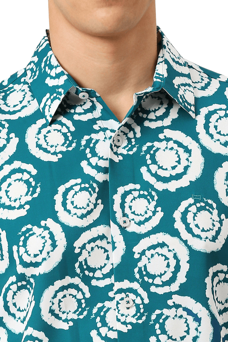 BASICS SLIM FIT CORSAIR AQUA POLYESTER PRINTED SHIRT