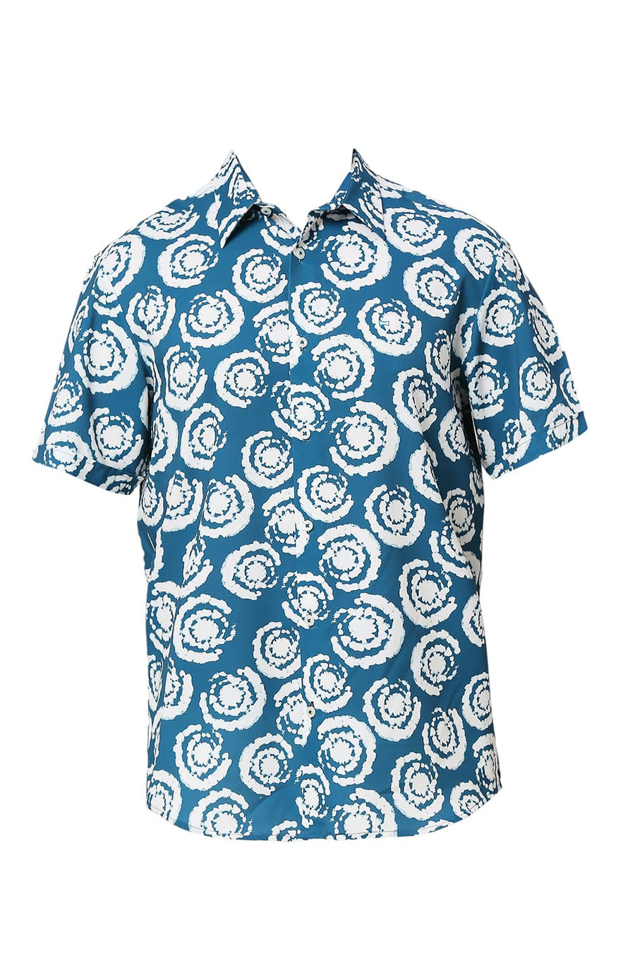 BASICS SLIM FIT CORSAIR AQUA POLYESTER PRINTED HALFSLEEVES SHIRT