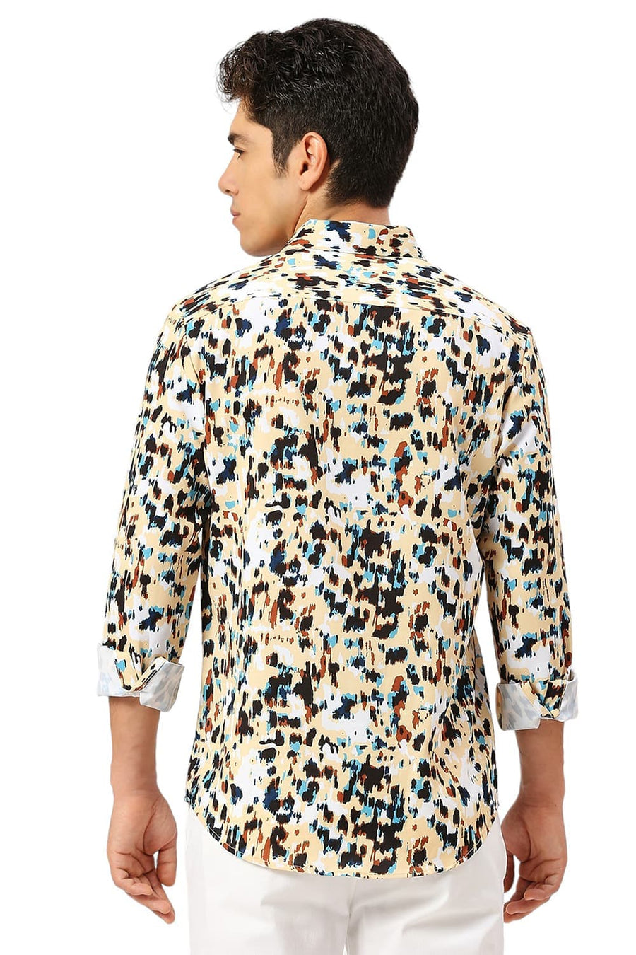 BASICS SLIM FIT PINEAPPLE YELLOW POLYESTER PRINTED SHIRT