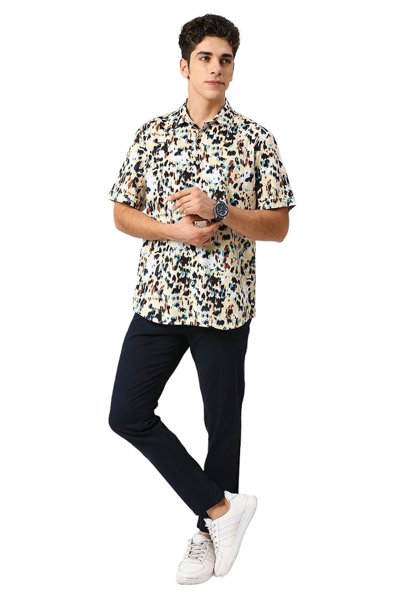 SLIM FIT POLYESTER PRINTED HALFSLEEVES SHIRT