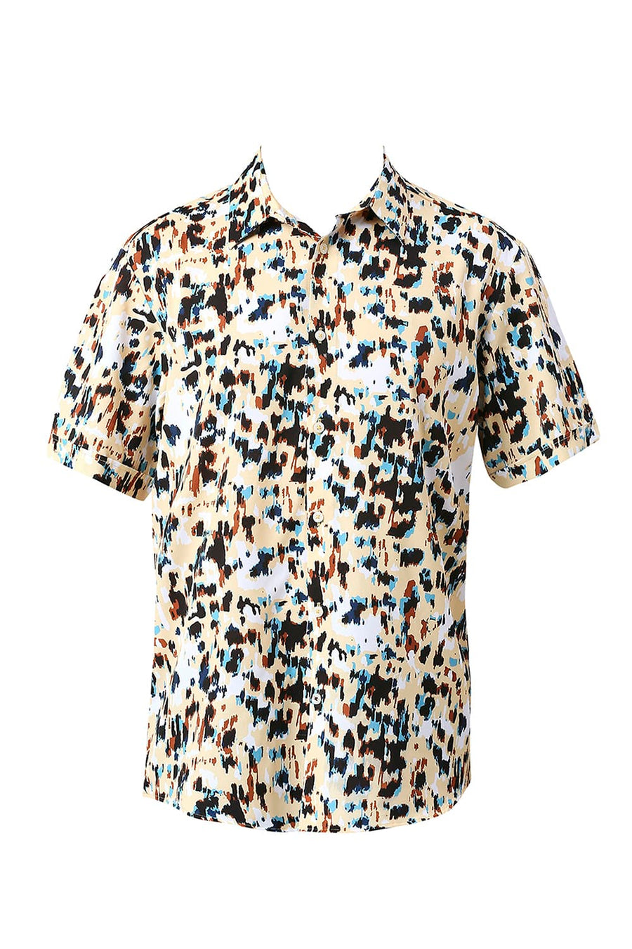 BASICS SLIM FIT PINEAPPLE YELLOW POLYESTER PRINTED HALFSLEEVES SHIRT