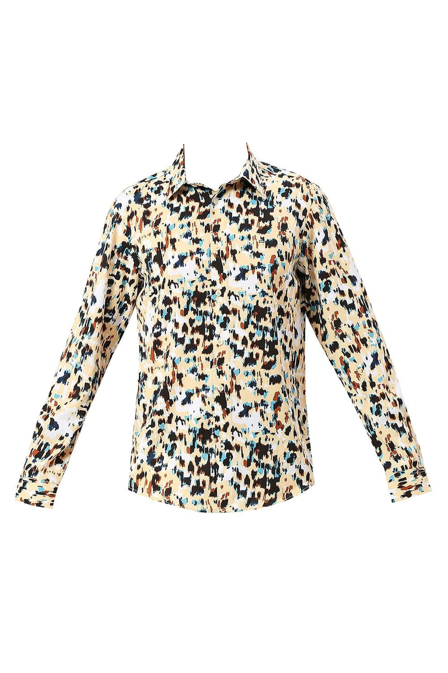 BASICS SLIM FIT PINEAPPLE YELLOW POLYESTER PRINTED SHIRT