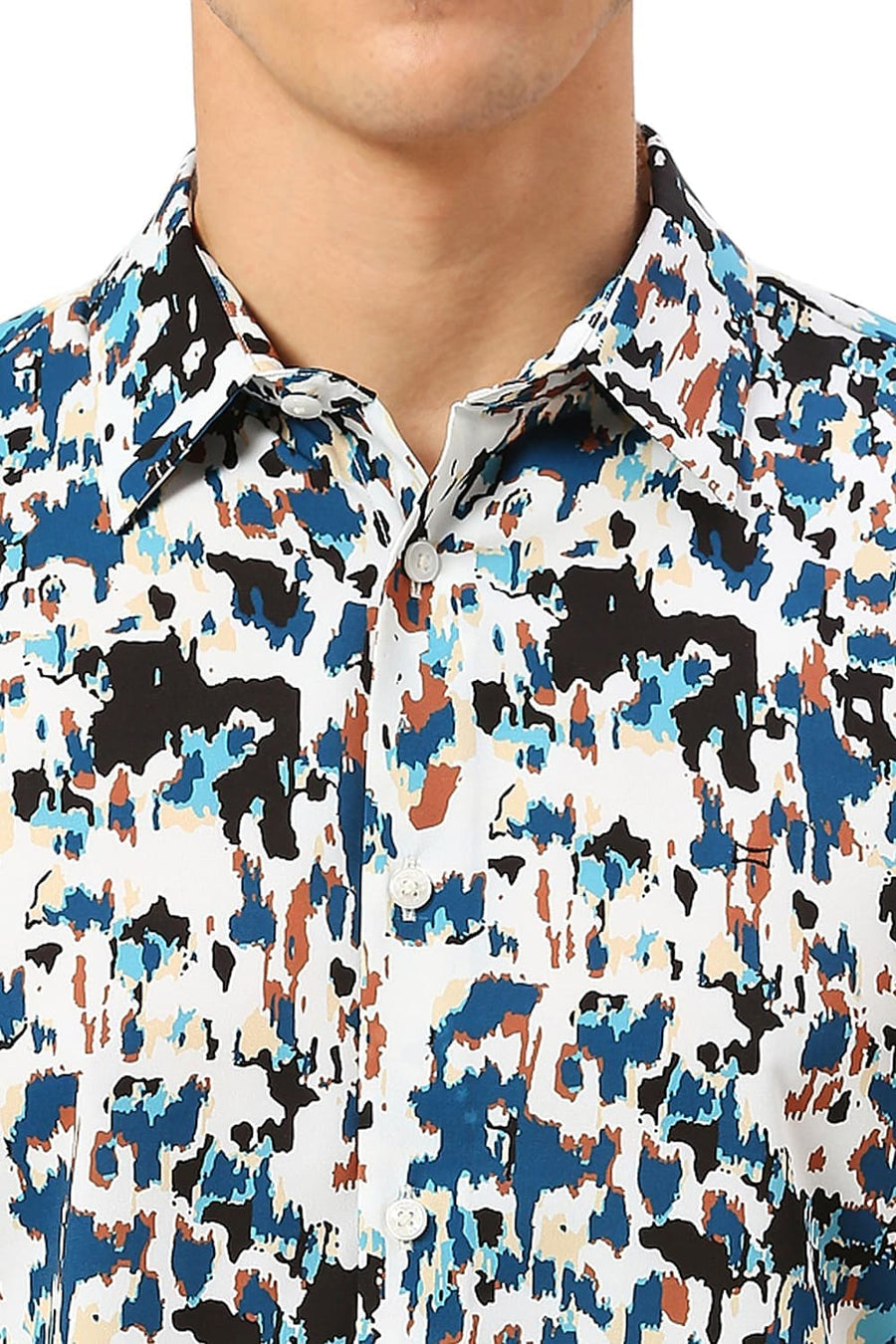 BASICS SLIM FIT ECRU MARSHMALLOW POLYESTER PRINTED SHIRT