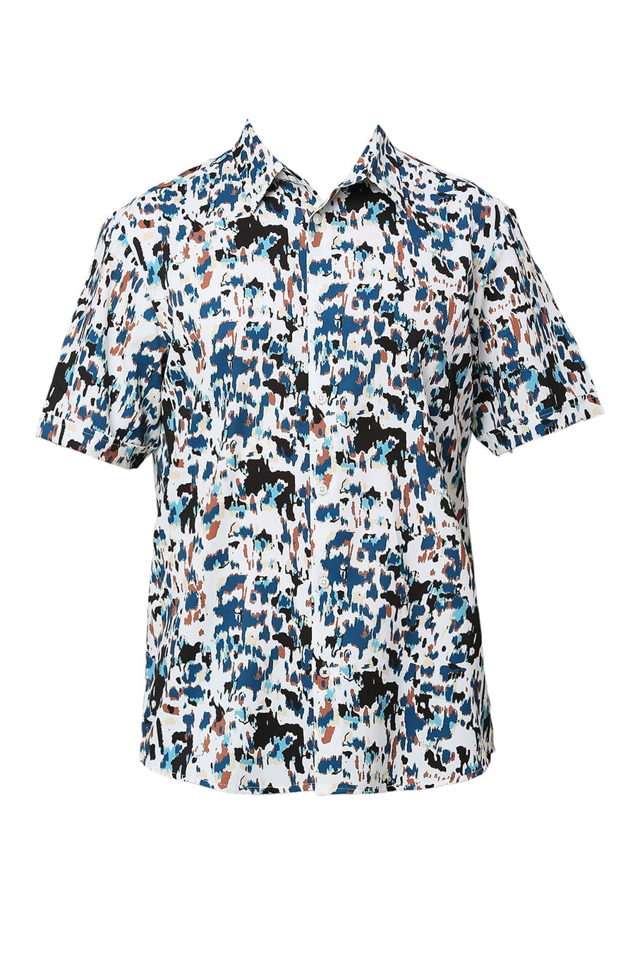 BASICS SLIM FIT ECRU MARSHMALLOW POLYESTER PRINTED HALFSLEEVES SHIRT