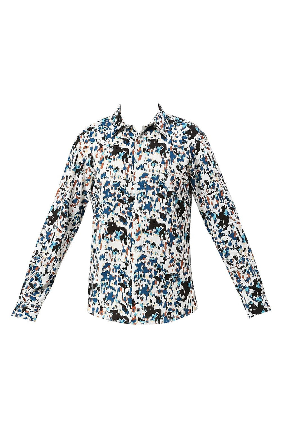 BASICS SLIM FIT ECRU MARSHMALLOW POLYESTER PRINTED SHIRT