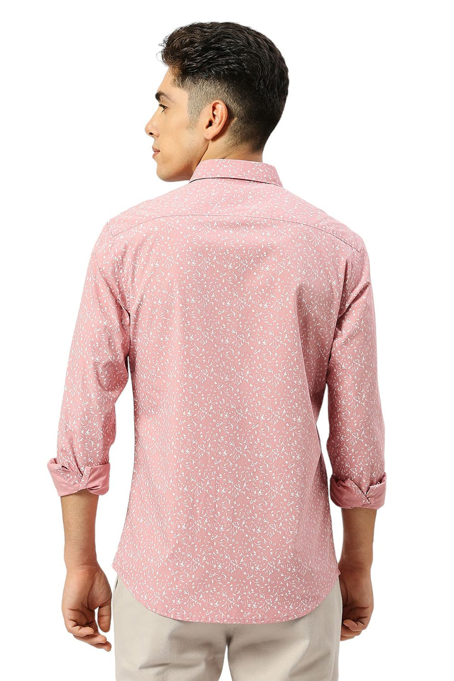 BASICS SLIM FIT BLEACHED PINK COTTON PRINTED SHIRT