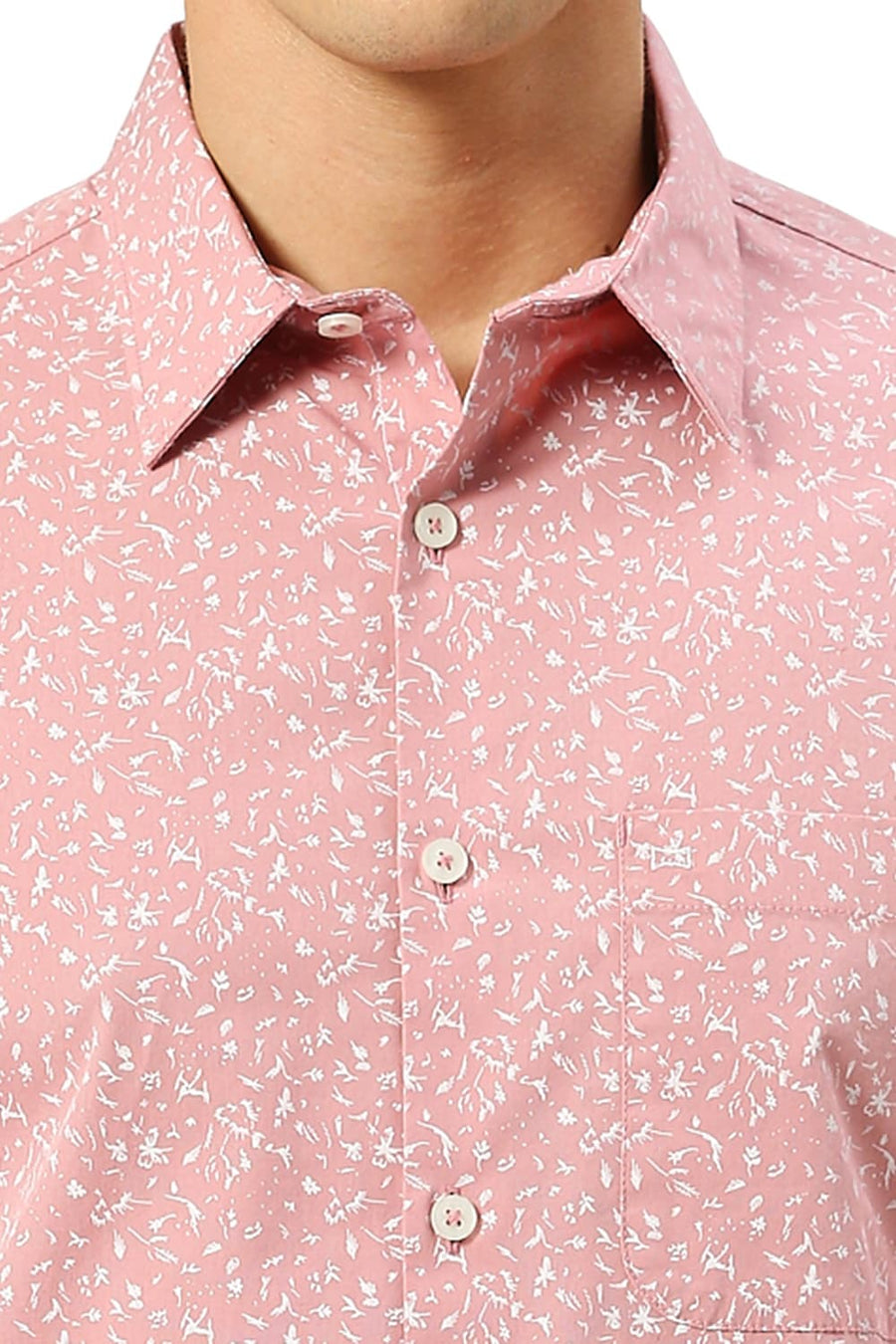 BASICS SLIM FIT BLEACHED PINK COTTON PRINTED SHIRT