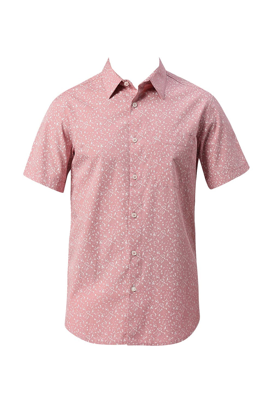 BASICS SLIM FIT BLEACHED PINK COTTON PRINTED HALFSLEEVES SHIRT
