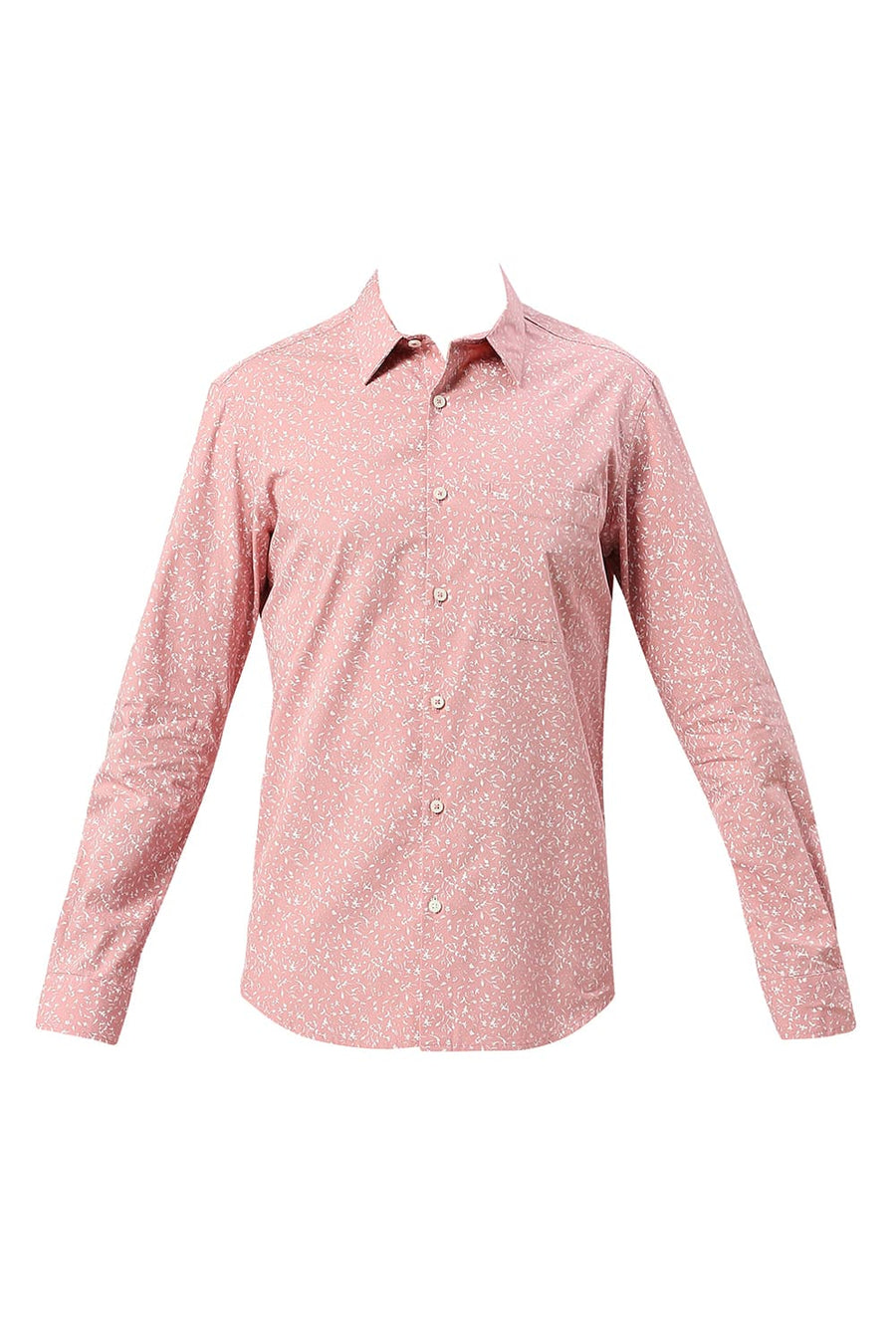 BASICS SLIM FIT BLEACHED PINK COTTON PRINTED SHIRT