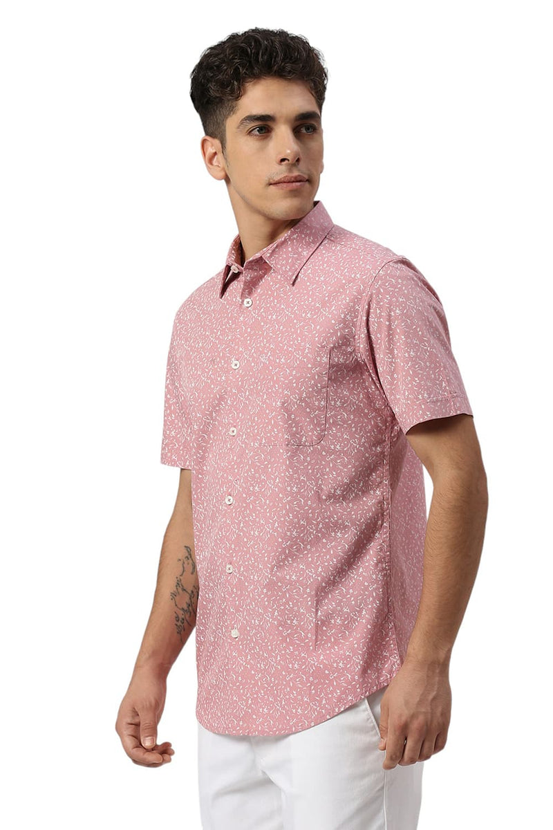 SLIM FIT COTTON PRINTED HALFSLEEVES SHIRT