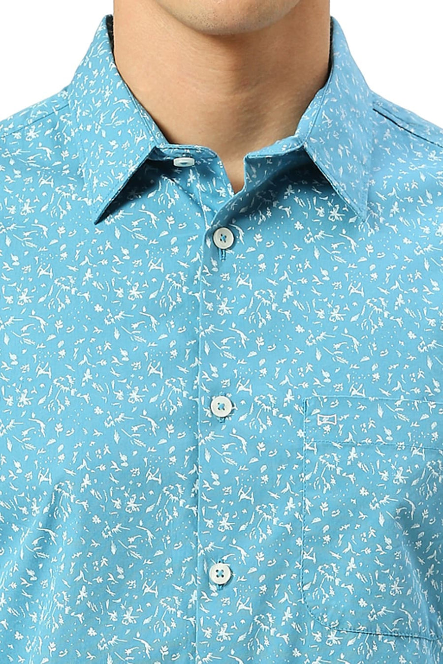 BASICS SLIM FIT DELPHINIUM BLUE COTTON PRINTED SHIRT