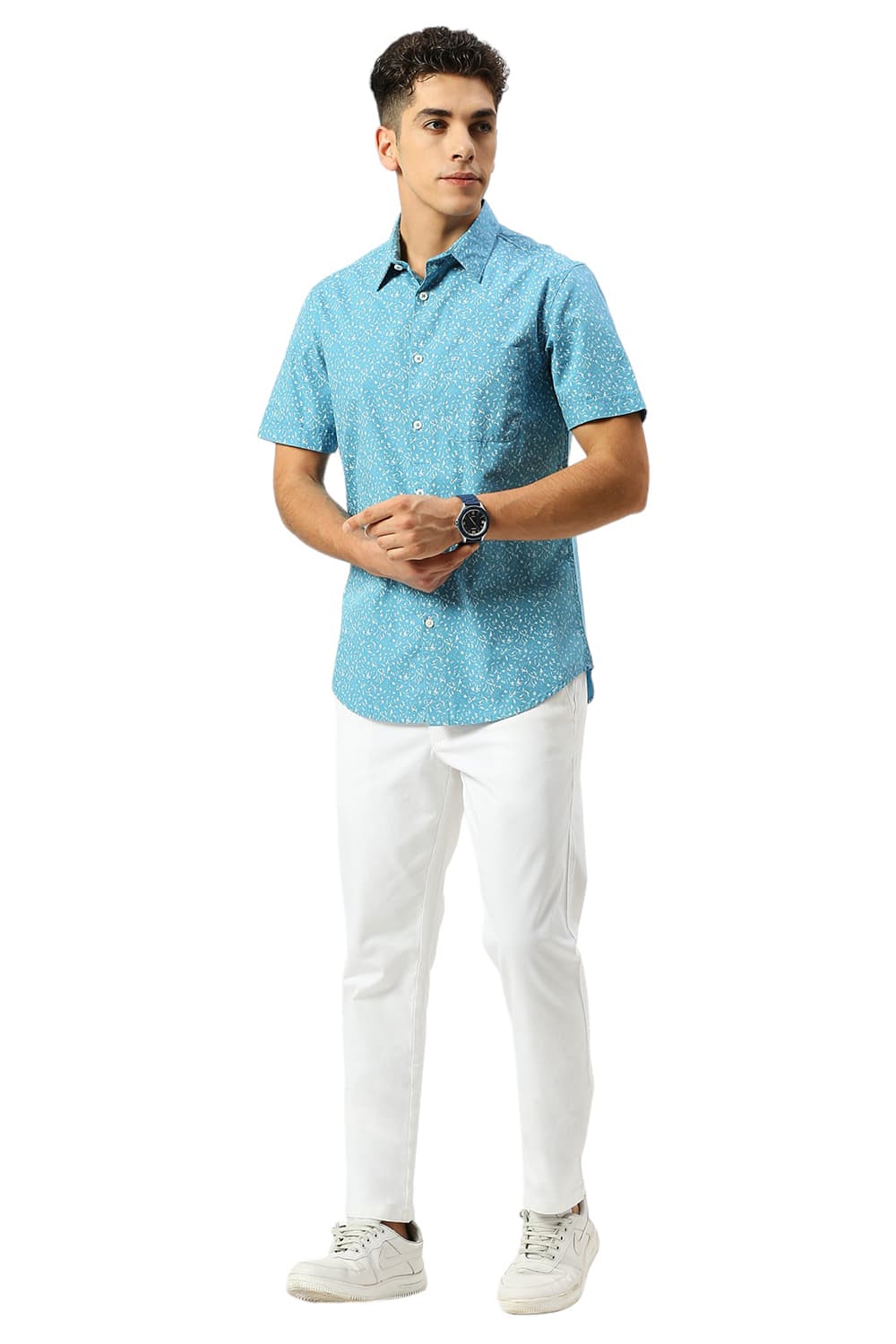 SLIM FIT COTTON PRINTED HALFSLEEVES SHIRT