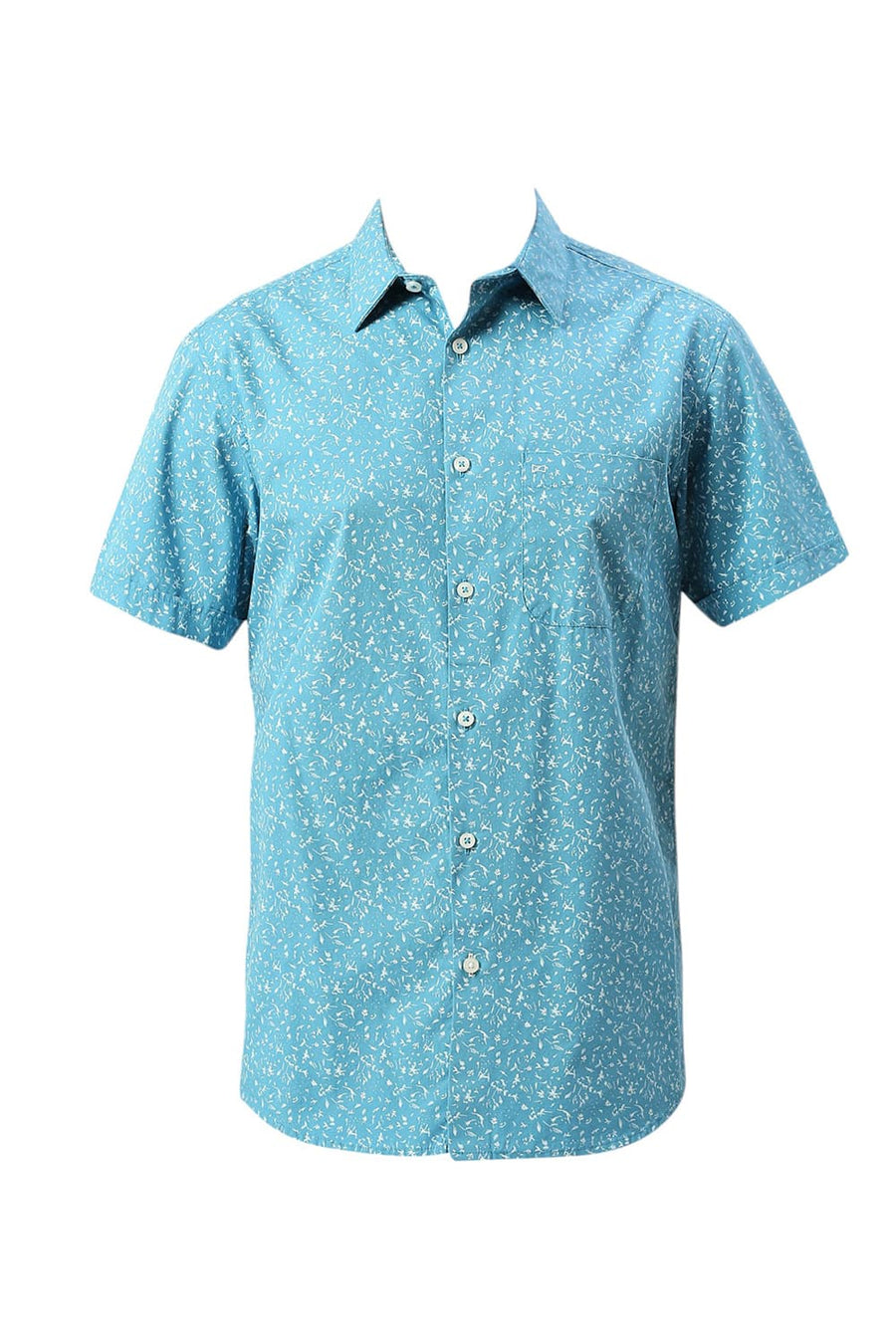 BASICS SLIM FIT DELPHINIUM BLUE COTTON PRINTED HALFSLEEVES SHIRT