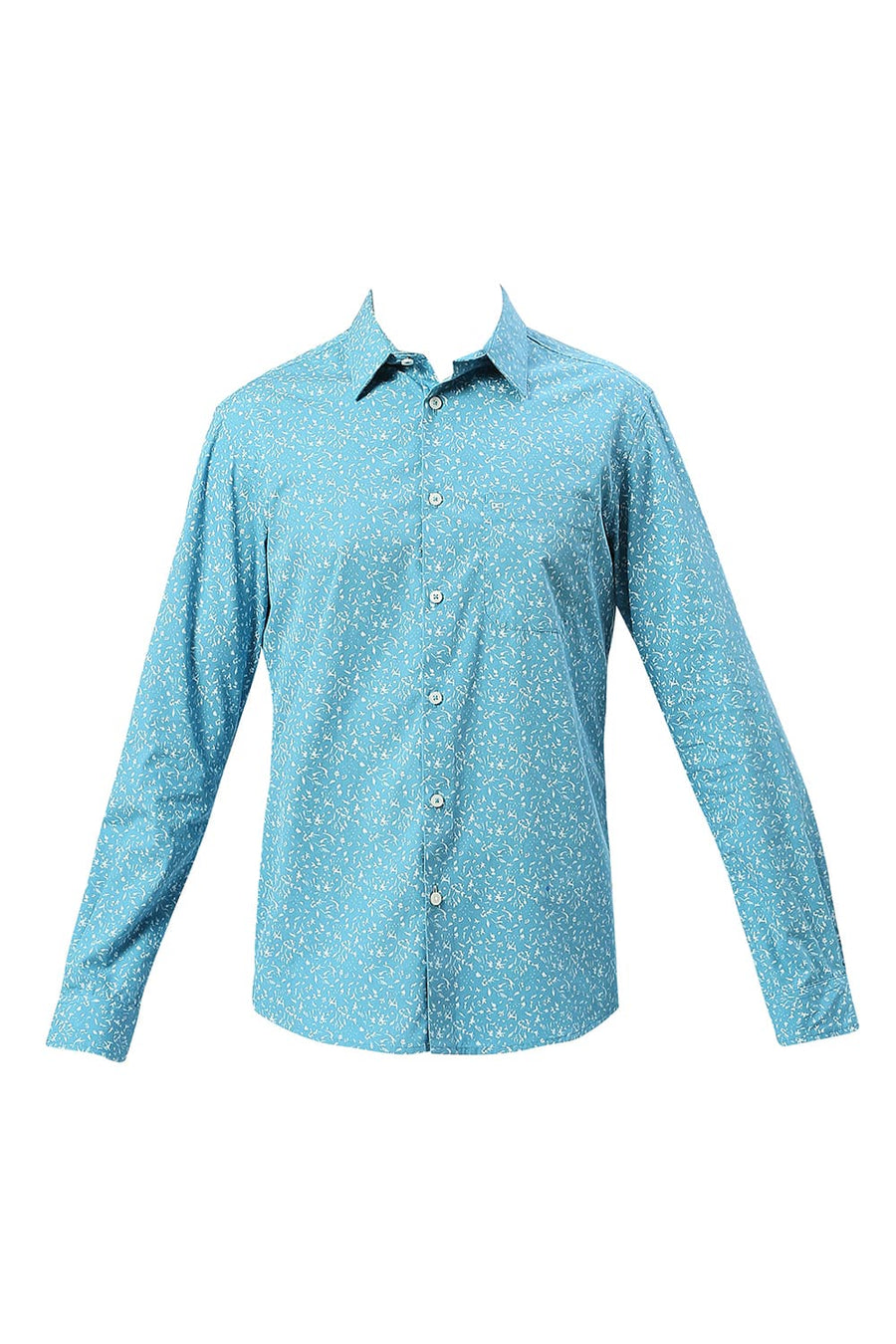 BASICS SLIM FIT DELPHINIUM BLUE COTTON PRINTED SHIRT