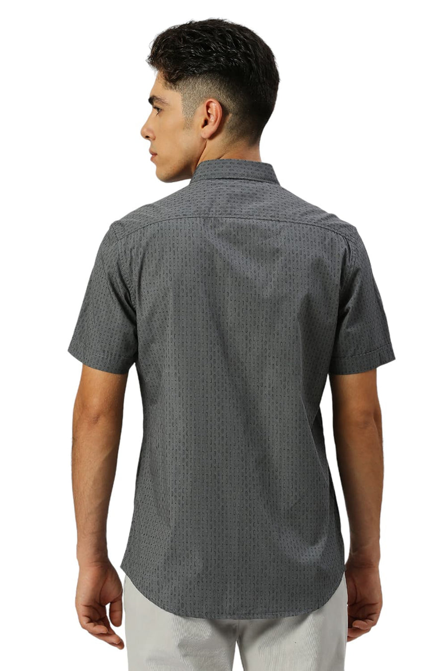BASICS SLIM FIT GRIFFIN GREY COTTON PRINTED HALFSLEEVES SHIRT