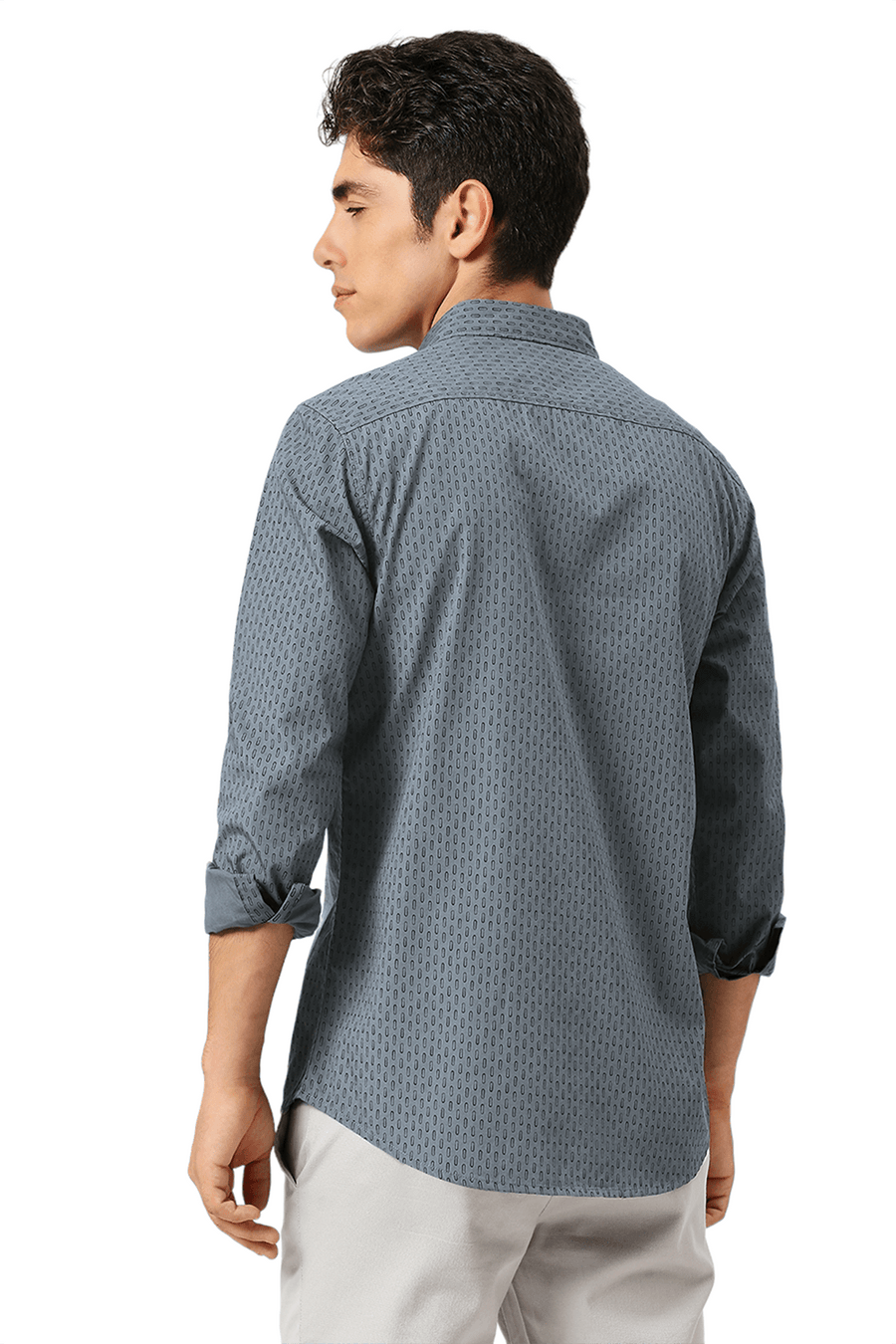 BASICS SLIM FIT GRIFFIN GREY COTTON PRINTED SHIRT