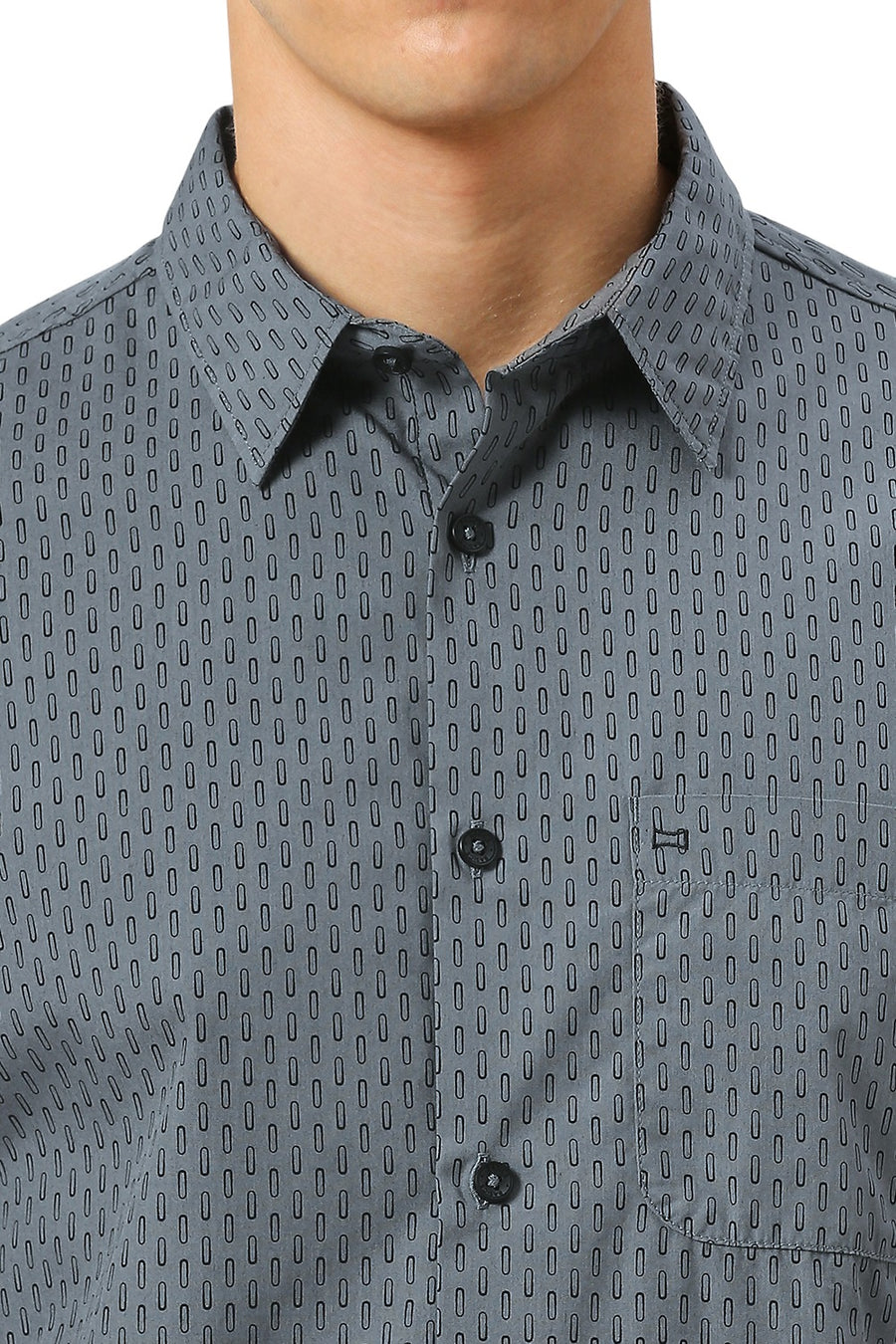 BASICS SLIM FIT GRIFFIN GREY COTTON PRINTED HALFSLEEVES SHIRT