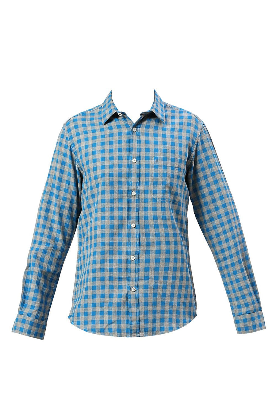 BASICS SLIM FIT HAWALIAN BLUE COTTON TWILL MELANGE CHECKS SHIRT