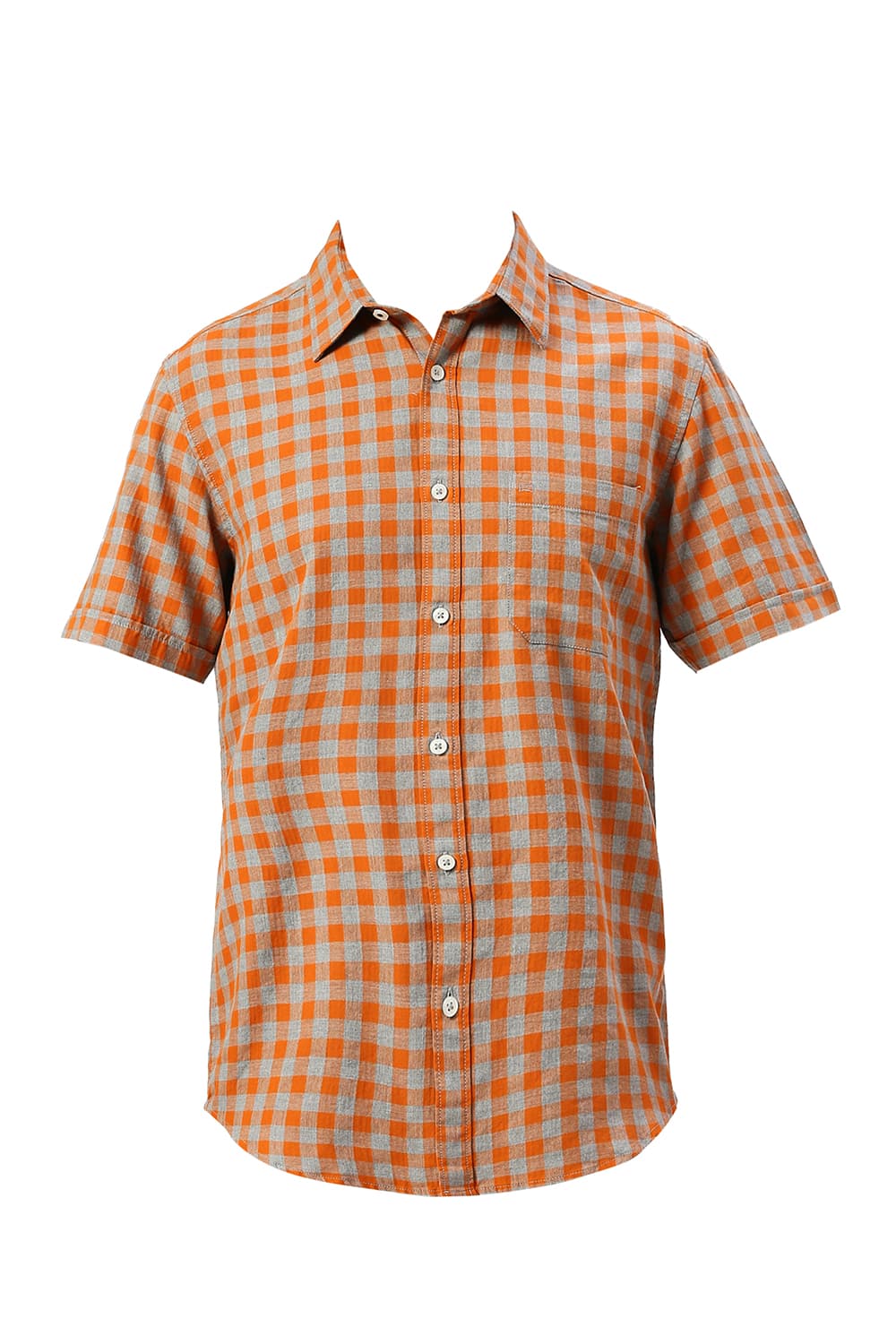 SLIM FIT COTTON TWILL MELANGE CHECKS HALFSLEEVES SHIRT