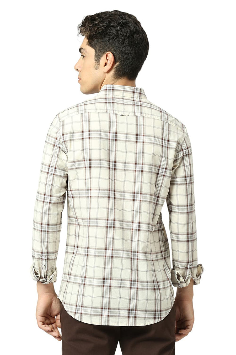 BASICS SLIM FIT DOESKIN BEIGE COTTON MELANGE STRIPE SHIRT