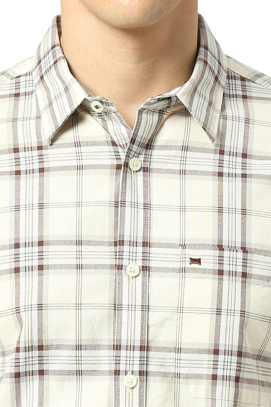 BASICS SLIM FIT DOESKIN BEIGE COTTON MELANGE STRIPE SHIRT