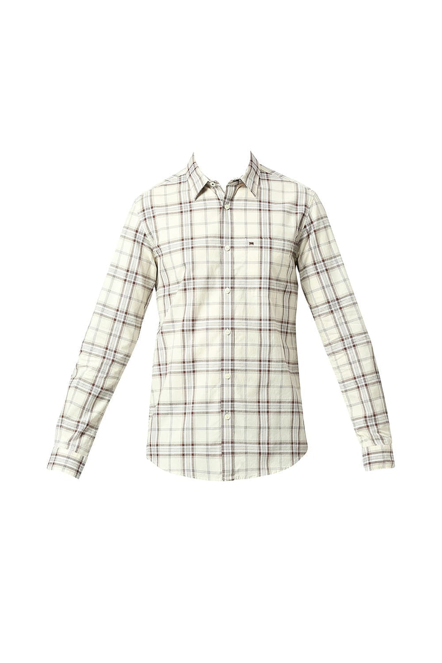 BASICS SLIM FIT DOESKIN BEIGE COTTON MELANGE STRIPE SHIRT