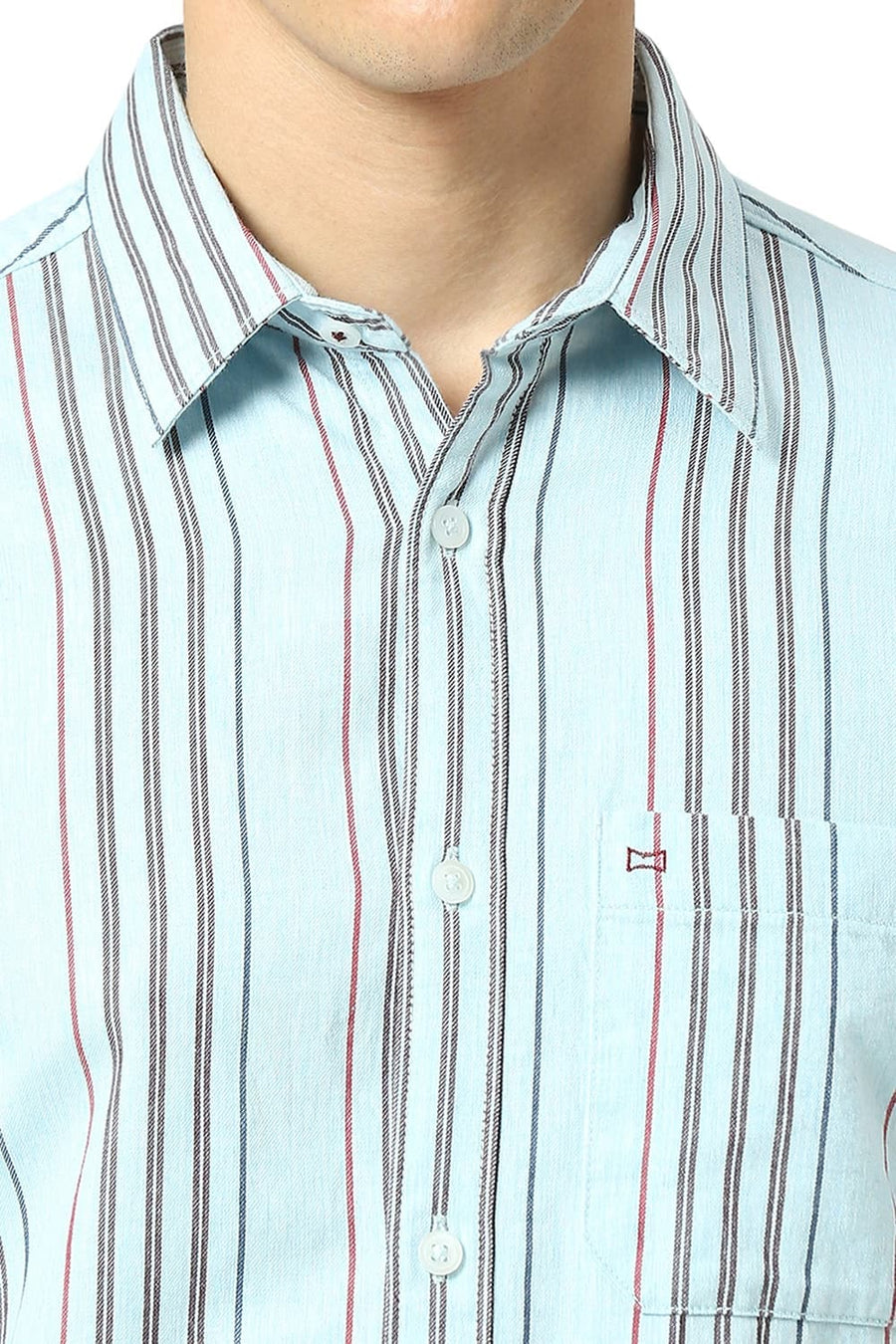 BASICS SLIM FIT SKYLIGHT BLUE COTTON MELANGE STRIPE SHIRT