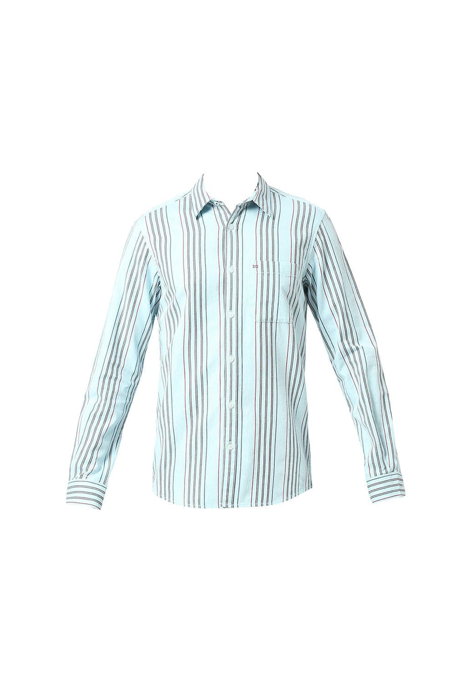 BASICS SLIM FIT SKYLIGHT BLUE COTTON MELANGE STRIPE SHIRT