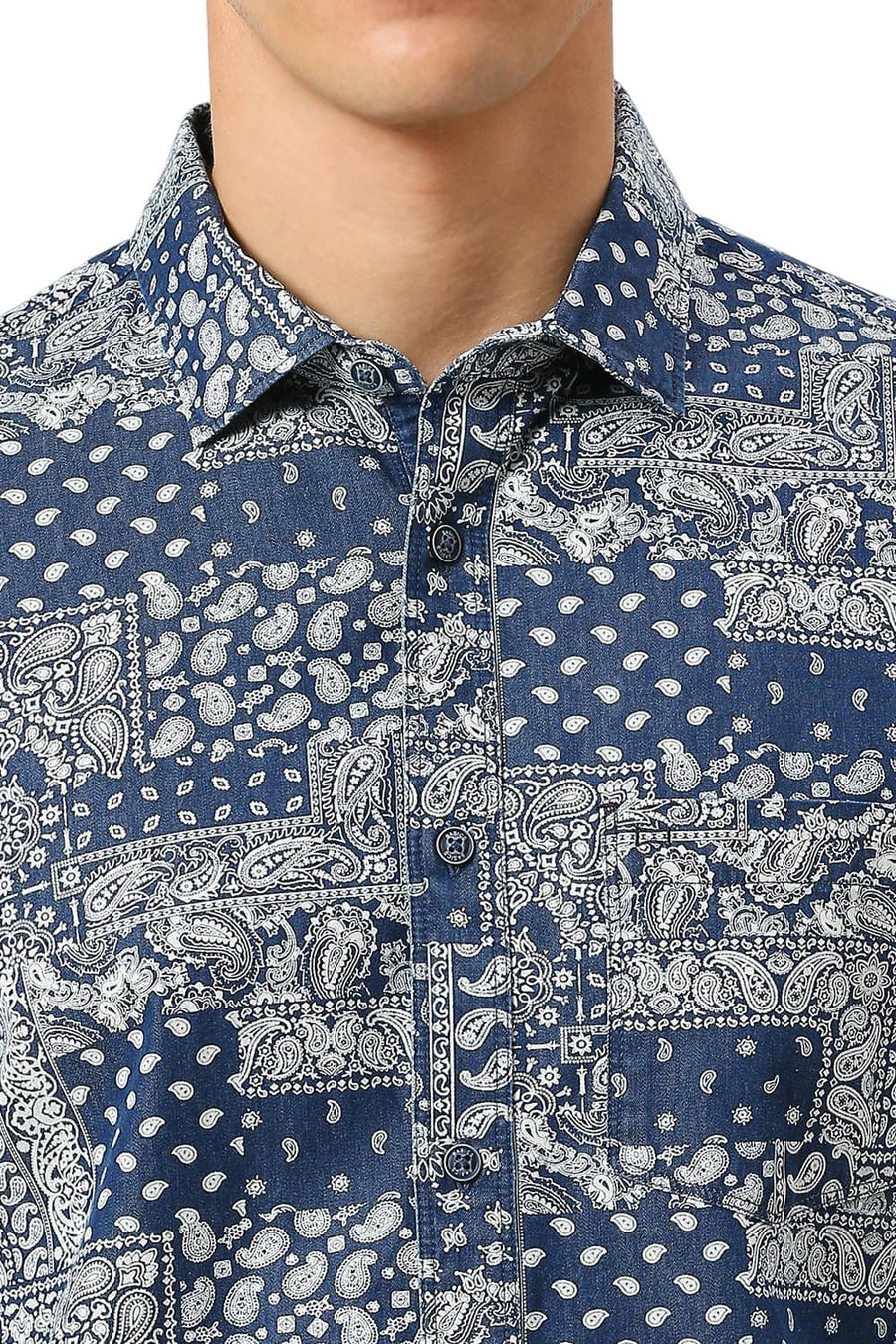 BASICS SLIM FIT BLUE OPAL COTTON INDIGO PRINTED SHIRT