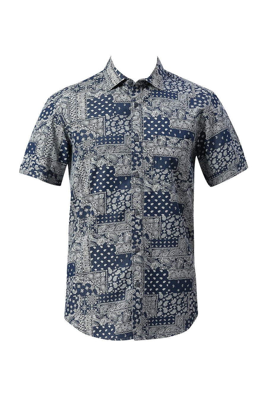 BASICS SLIM FIT BLUE OPAL COTTON INDIGO PRINTED HALFSLEEVES SHIRT