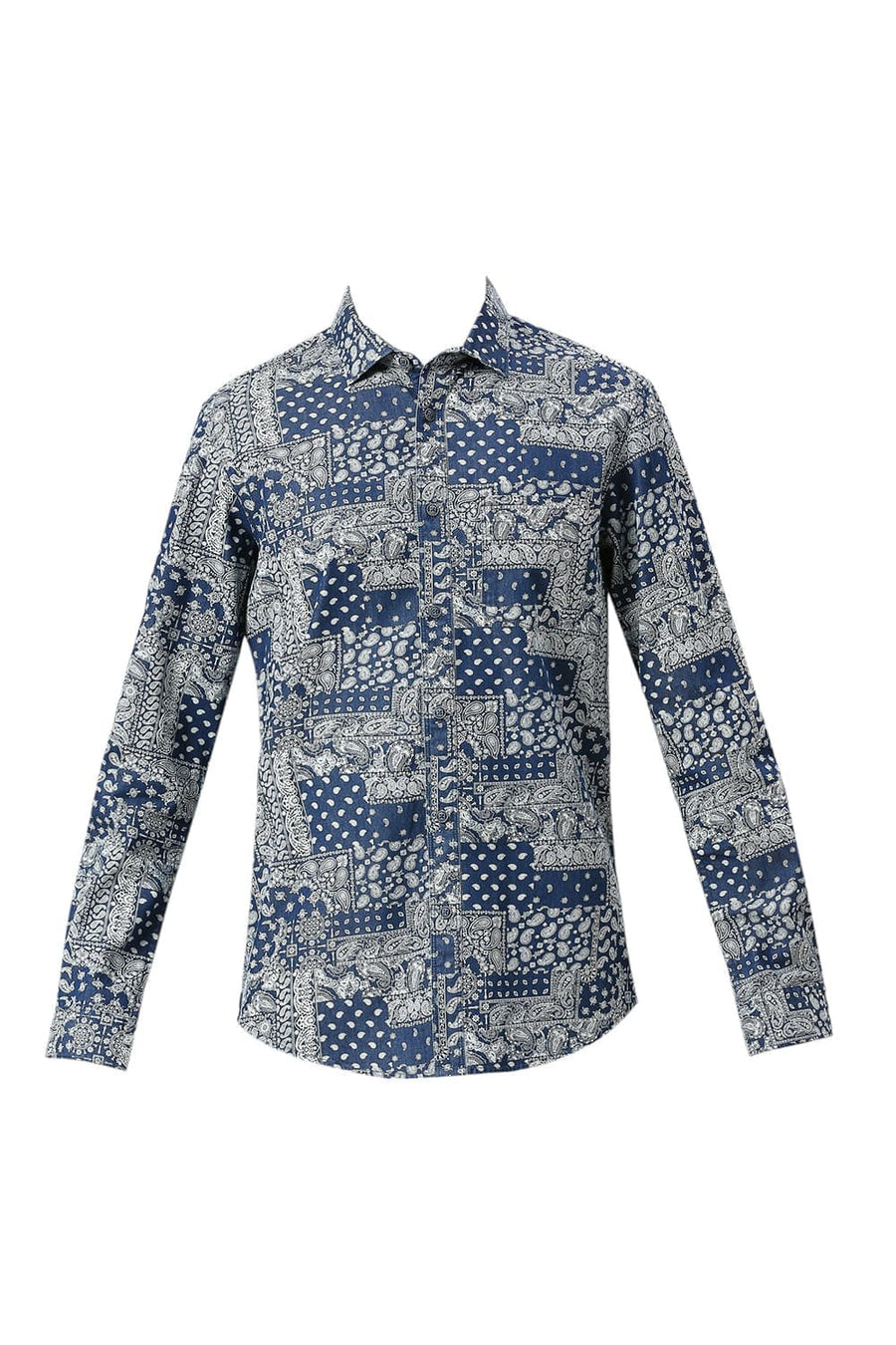 BASICS SLIM FIT BLUE OPAL COTTON INDIGO PRINTED SHIRT