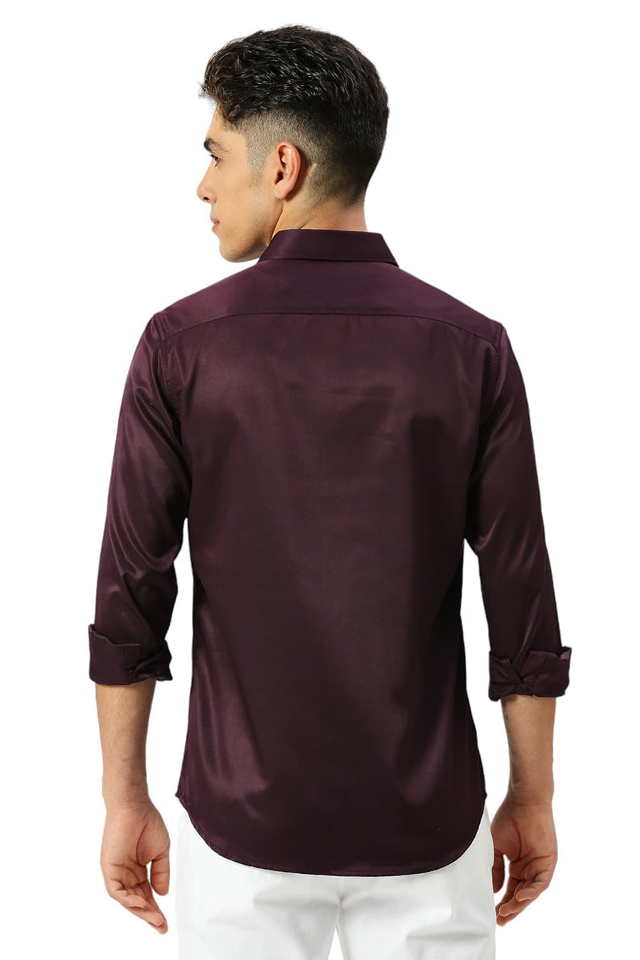 BASICS SLIM FIT PLUM PURPLE POLYESTER STRETCH SHIRT