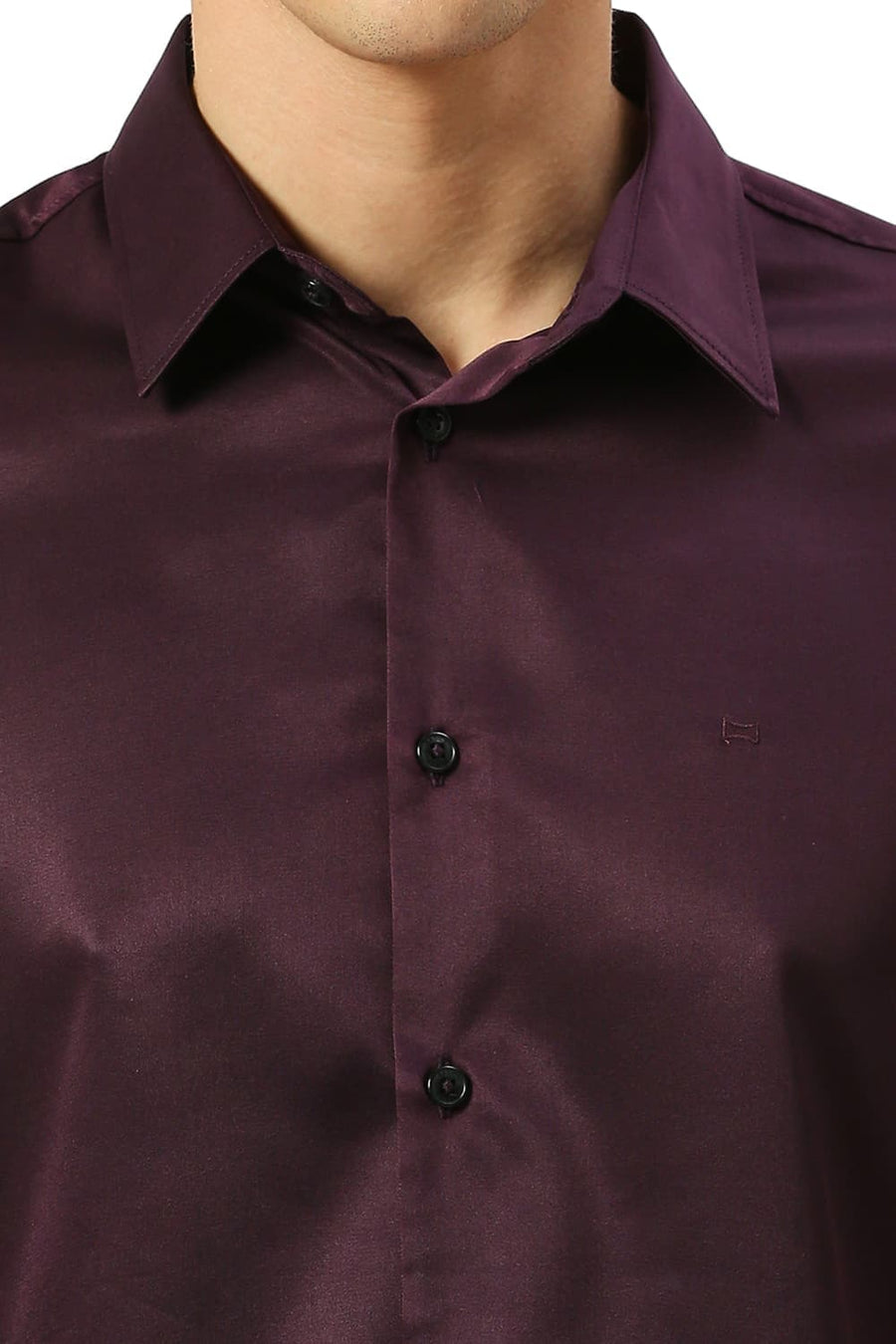 BASICS SLIM FIT PLUM PURPLE POLYESTER STRETCH SHIRT