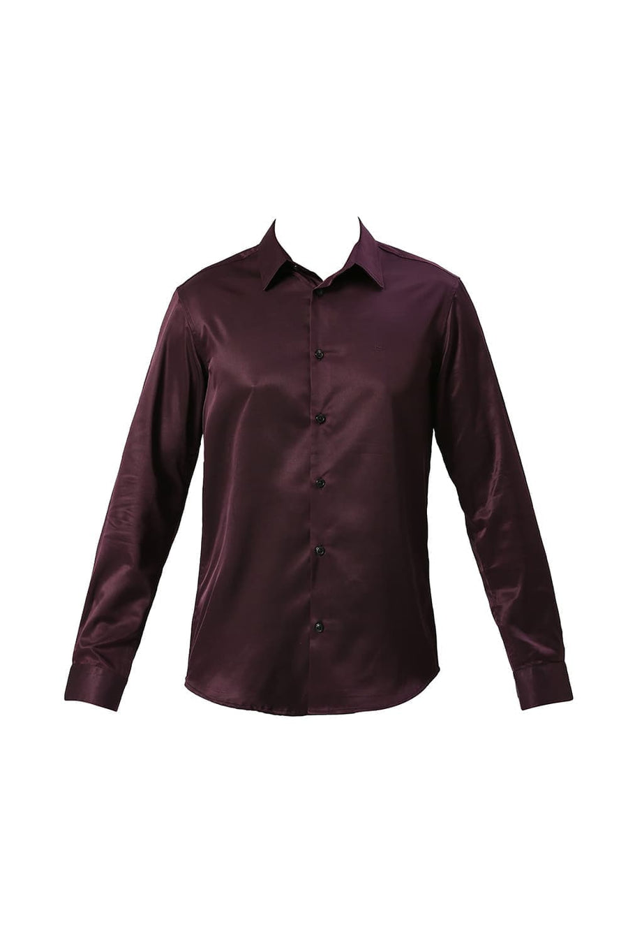 BASICS SLIM FIT PLUM PURPLE POLYESTER STRETCH SHIRT