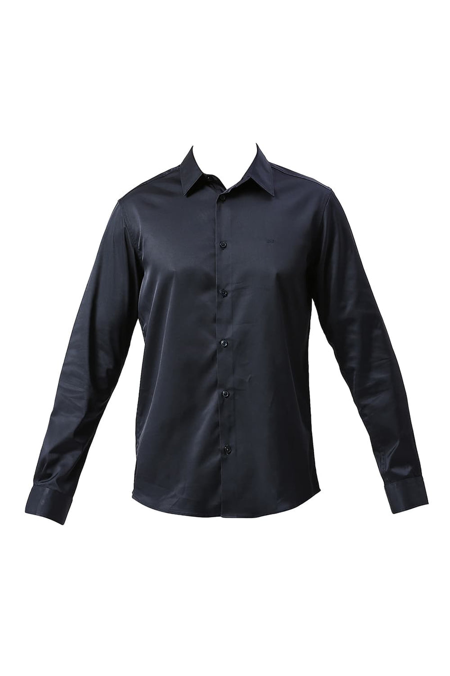 BASICS SLIM FIT OVERTURE NAVY POLYESTER STRETCH SHIRT