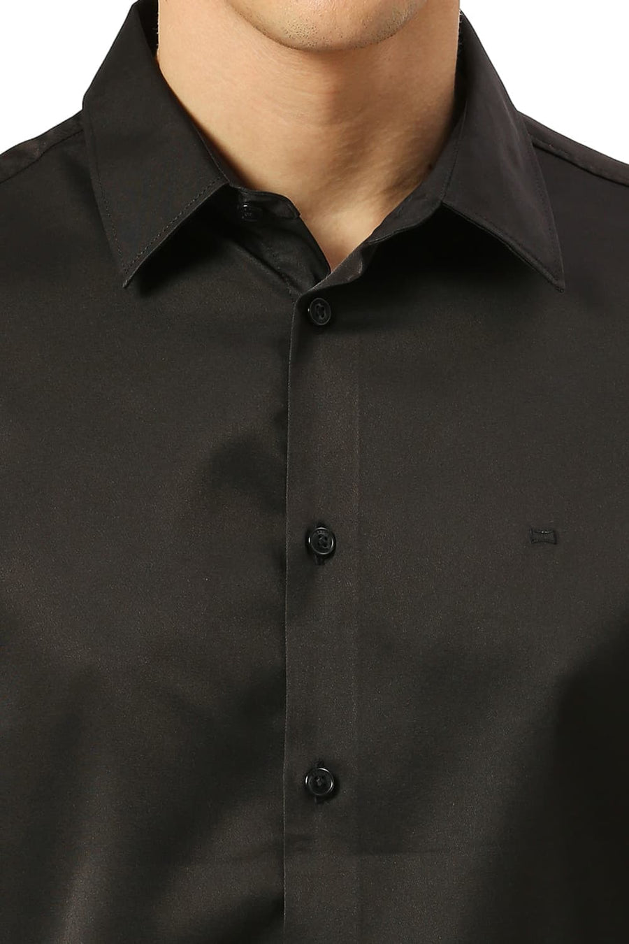 BASICS SLIM FIT SAND BLACK POLYESTER STRETCH SHIRT