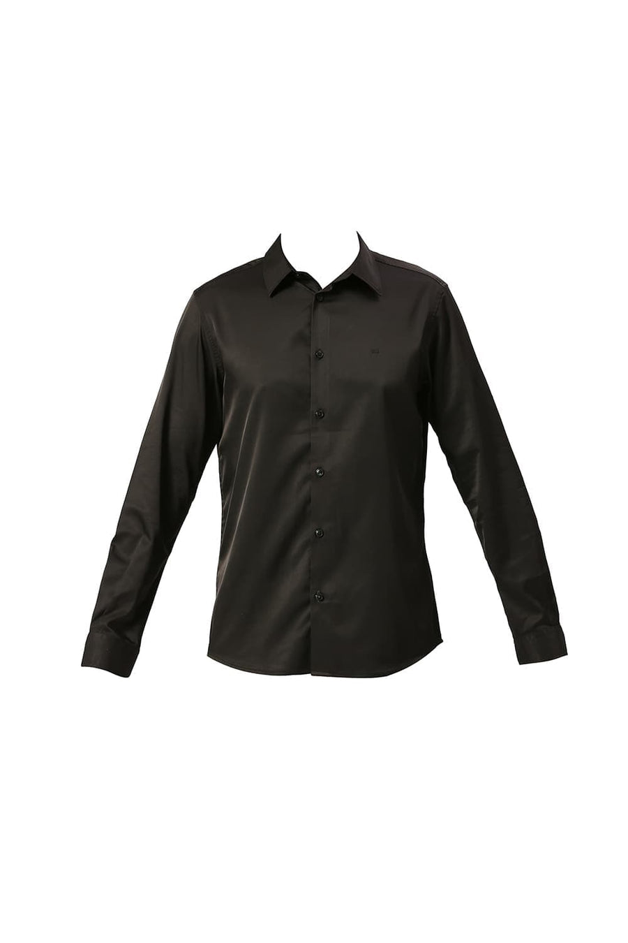 BASICS SLIM FIT SAND BLACK POLYESTER STRETCH SHIRT